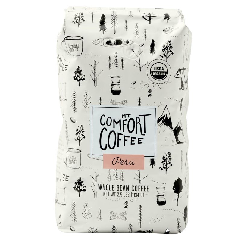Mt Comfort Whole Bean Organic Peru Coffee 2.5 Pound Bag