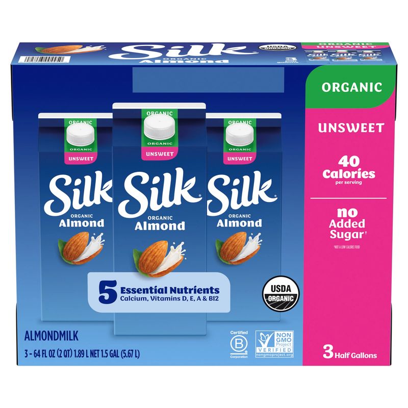 Silk Original Unsweet Organic Almond Milk 3/64 fl oz (6 Qts)
