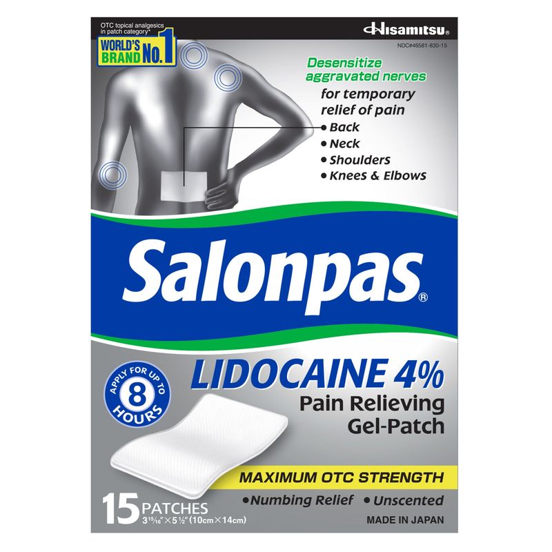 Salonpas Lidocaine 4% Pain Relieving Patch 15 Count