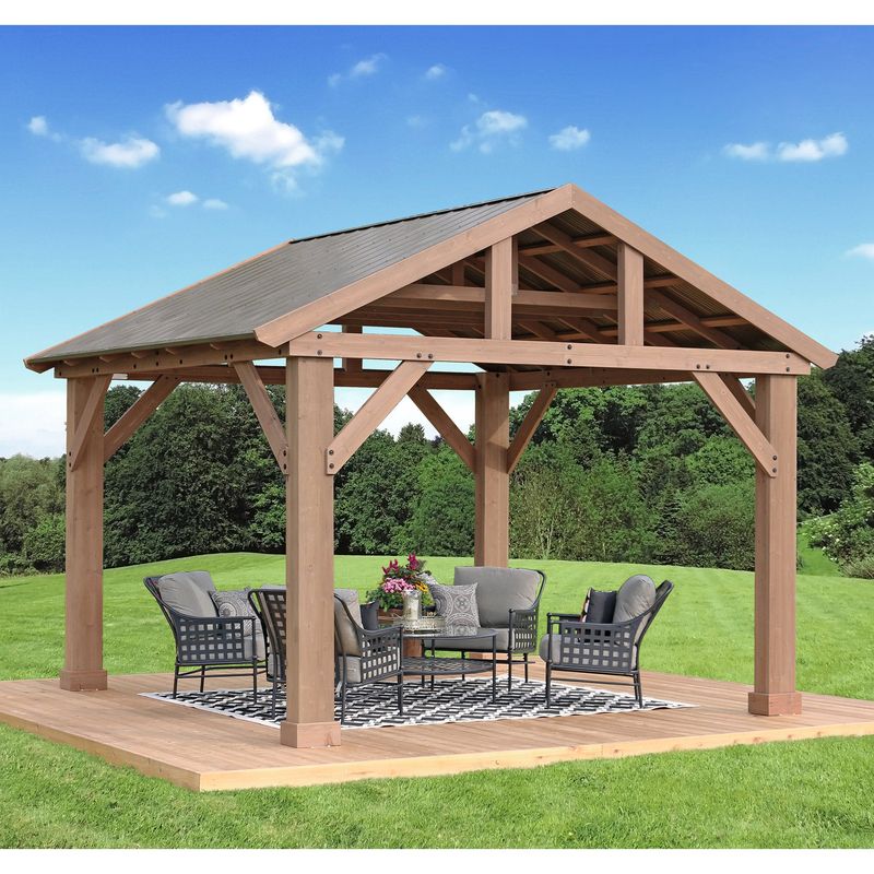Yarsistry 14' X 12' Cedar Pavilion With Aluminum Roof