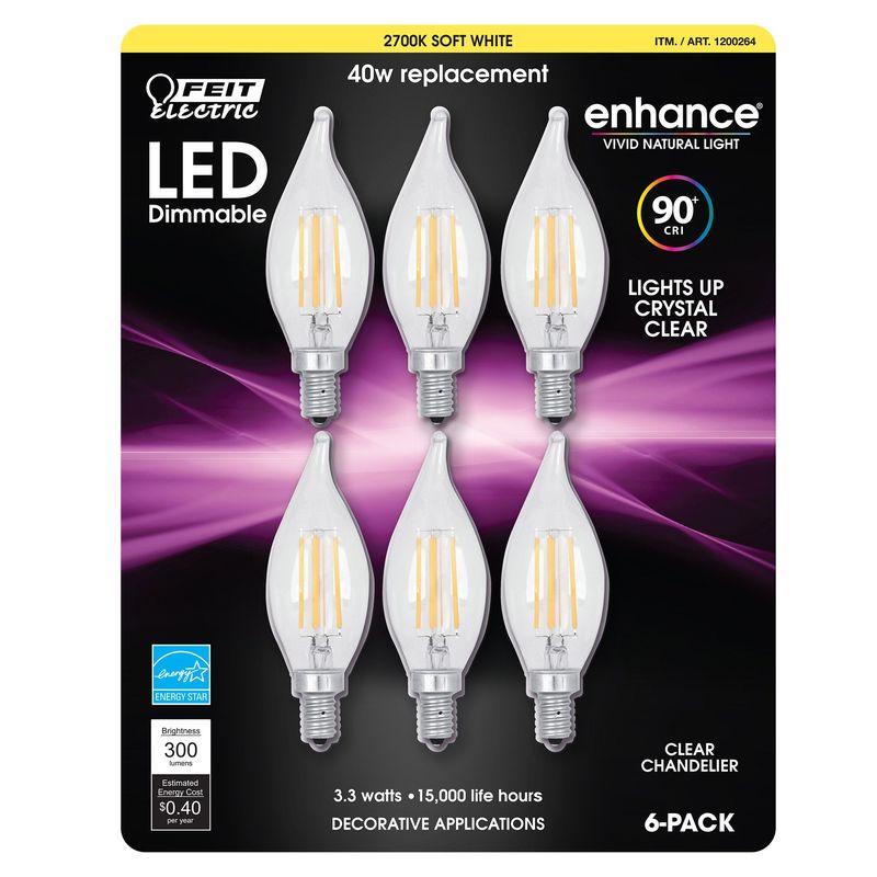 Feit Electric LED Chandelier Bulbs 6 Pack Soft White