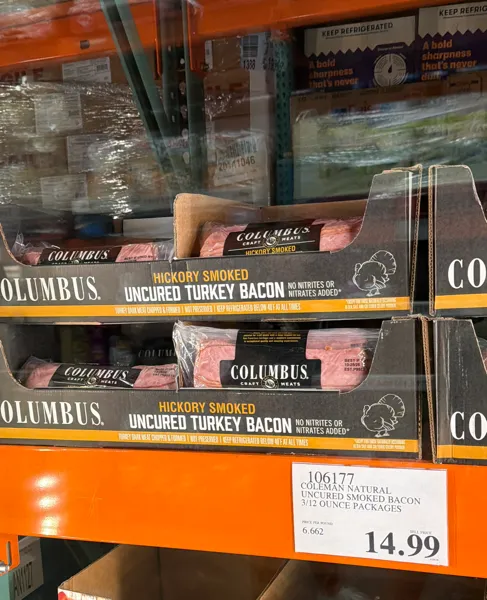Columbus Smoked Uncured Turkey Bacon 4/10 oz (2.5 Lb)