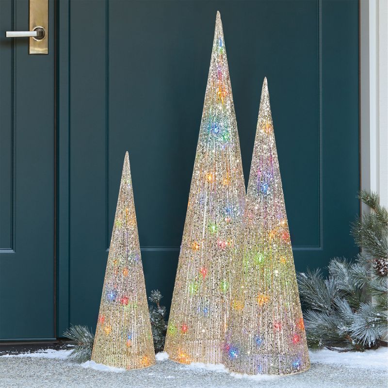 Glitter String LED Cone Trees Set Of 3