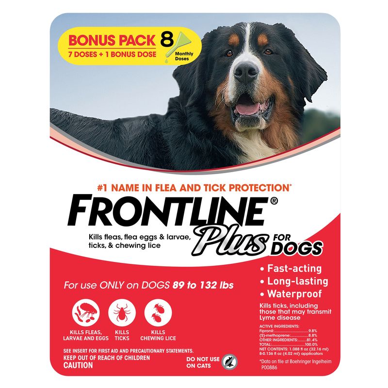 Frontline Plus For Dogs 89 To 132 lbs 8 Month Supply