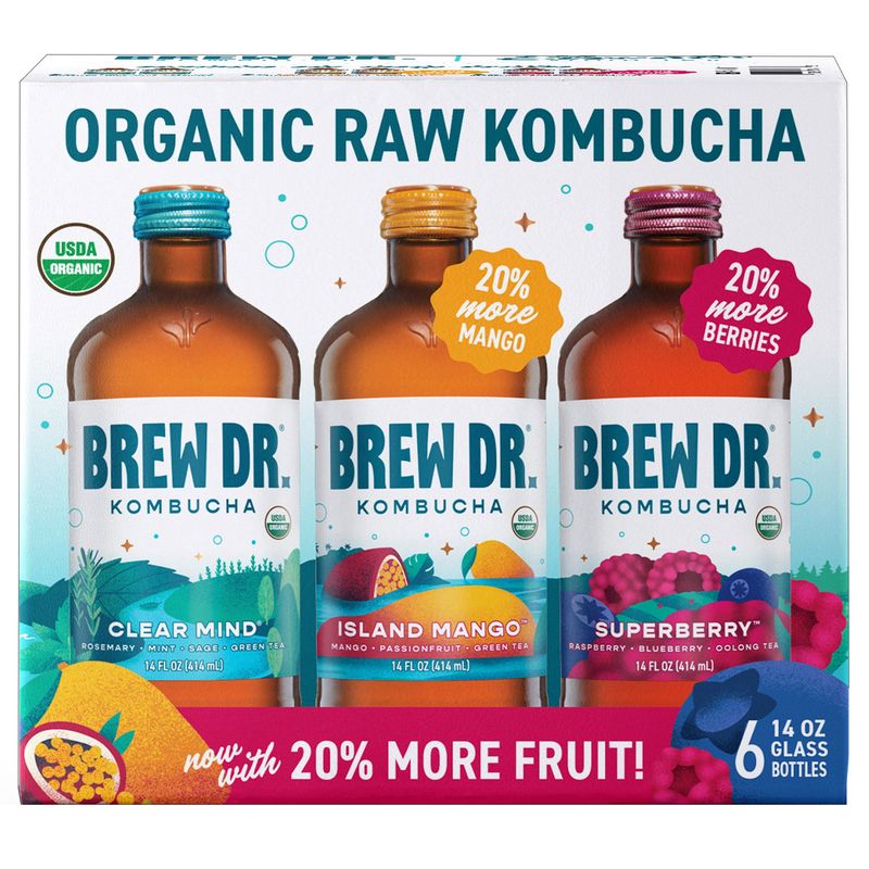 Organic Brew Dr. Kombucha Variety Pack 6 Pack 14 Ounces Each