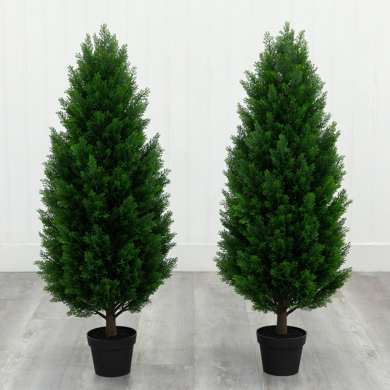 Nearly Natural Faux 4' Cedar Tree UV Resistant 2pk