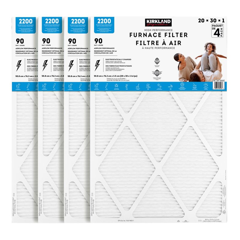 Kirkland Signature Furnace Filter 4 Pack 2200 Mpr 20"x30"x1"