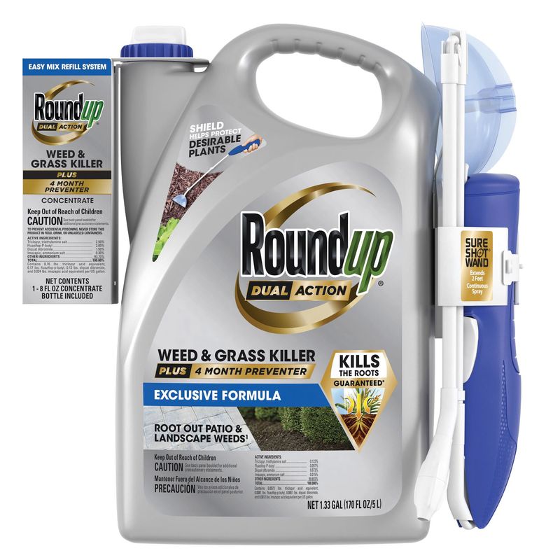 Roundup Dual Action Weed & Grass Killer 1.33g Jug+conc Refill