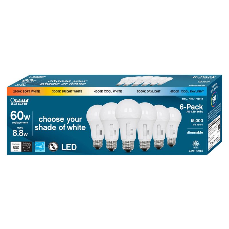 Feit Electric LED 60w Replacement A19 5-Cct 6 Pack ^