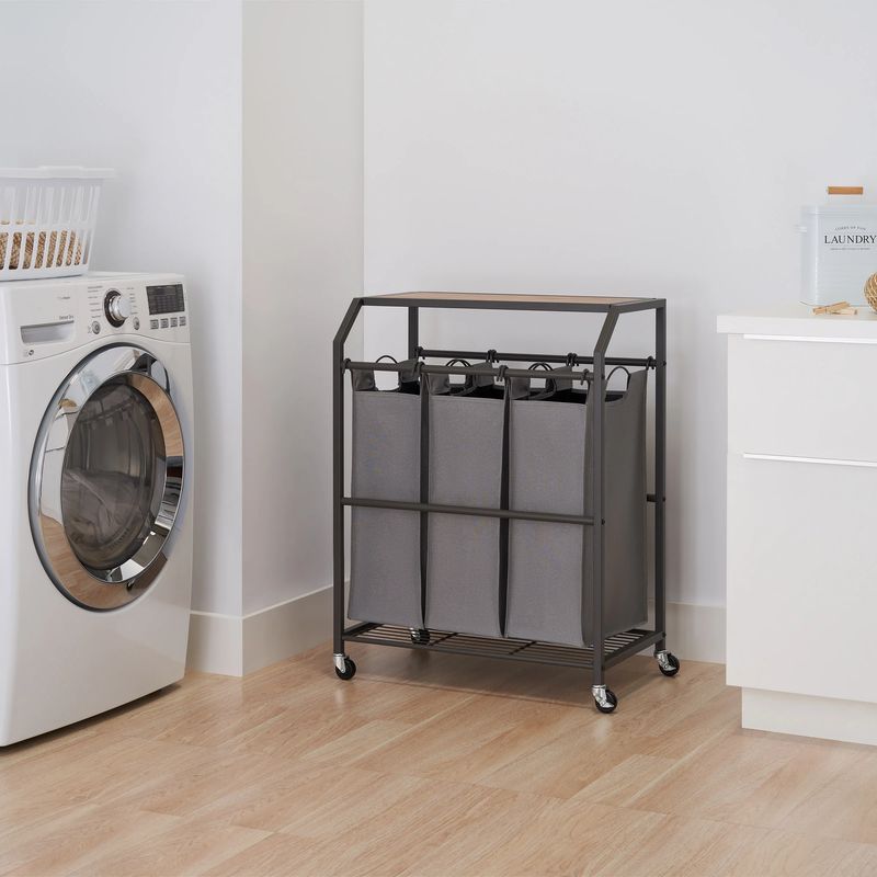 Trinity 3-Bag Laundry Cart With Flip-Up Top