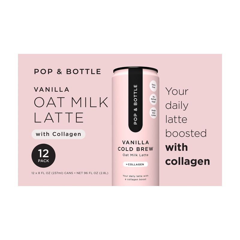 Organic Pop & Bottle Vanilla Oat Milk Cold Brew 12 Cans 8oz Each