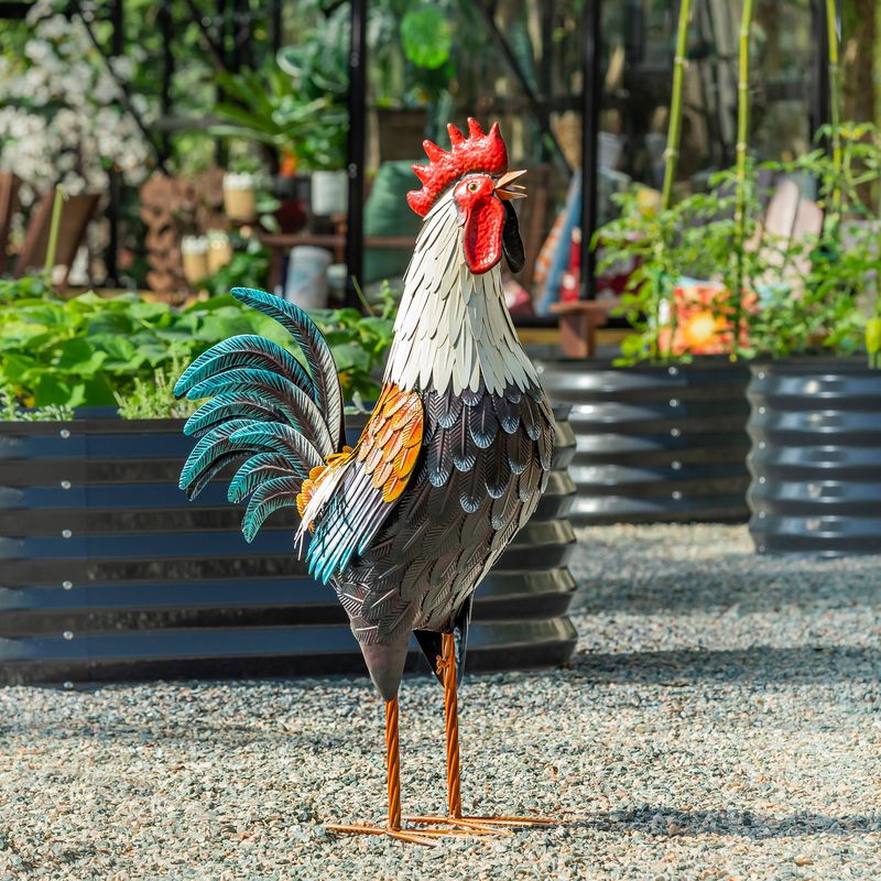 35 Inch Farmhouse Rooster Metal Statue