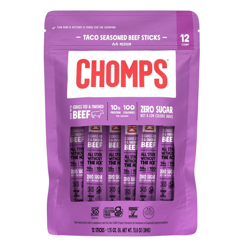 Chomps Taco Beef Sticks 13.8 Ounce Bag