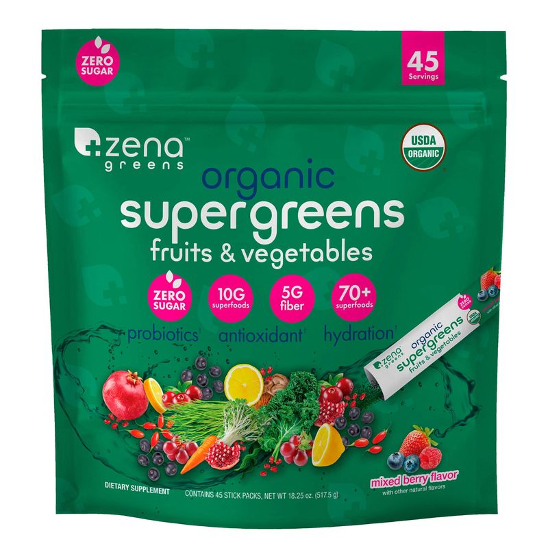 Zena Organic Super Greens 11.5gm Stick Pack 45ct