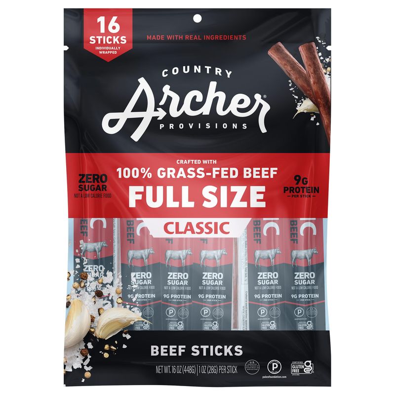 Country Archer Grass Fed Beef Sticks 16 Ounce Bag
