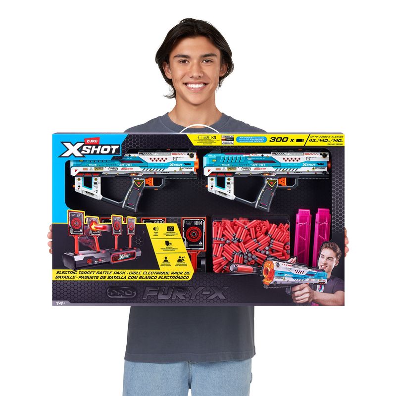 X-Shot Pro Fury X 2pk W/ Interactive Target 300 Darts