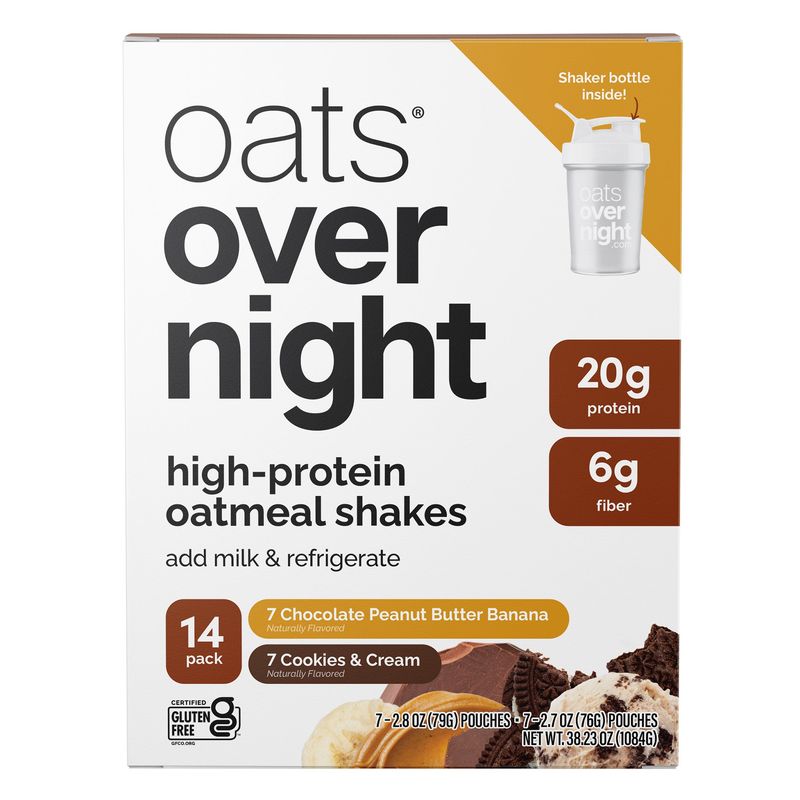 Oats Overnight High Protein Oatmeal 14 Pack, Shaker Bottle