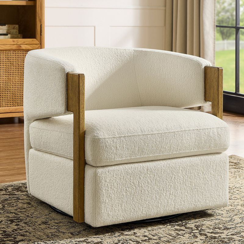 Henredon Wynn Fabric Swivel Chair With Wood Arms