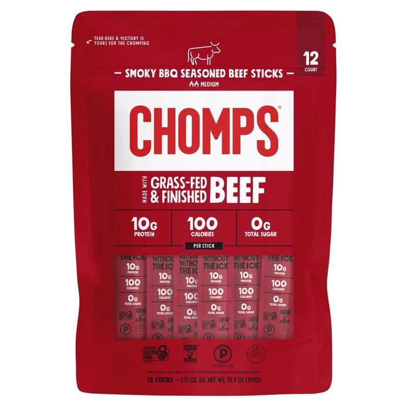 Chomps Grass-Fed Smokey BBQ Beef Sticks 12/1.15 oz