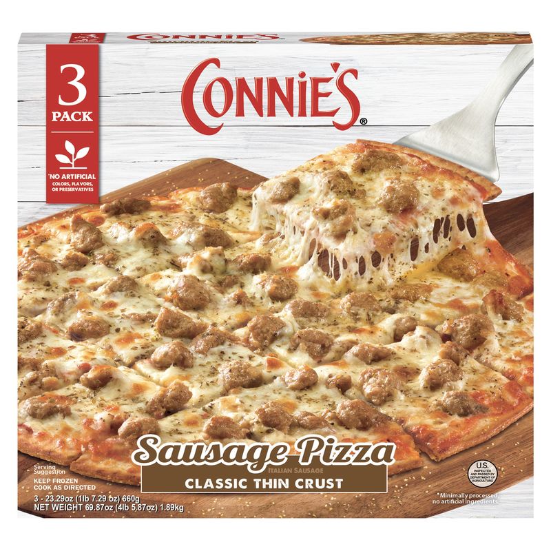 Connie'S Classic Thin Crust Sausage Piz 3ct Box