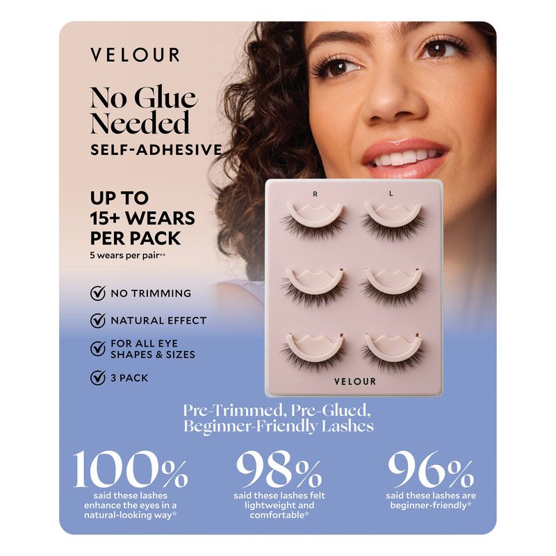 Velour Effortless Self- Adhesive Lashes, 3pk