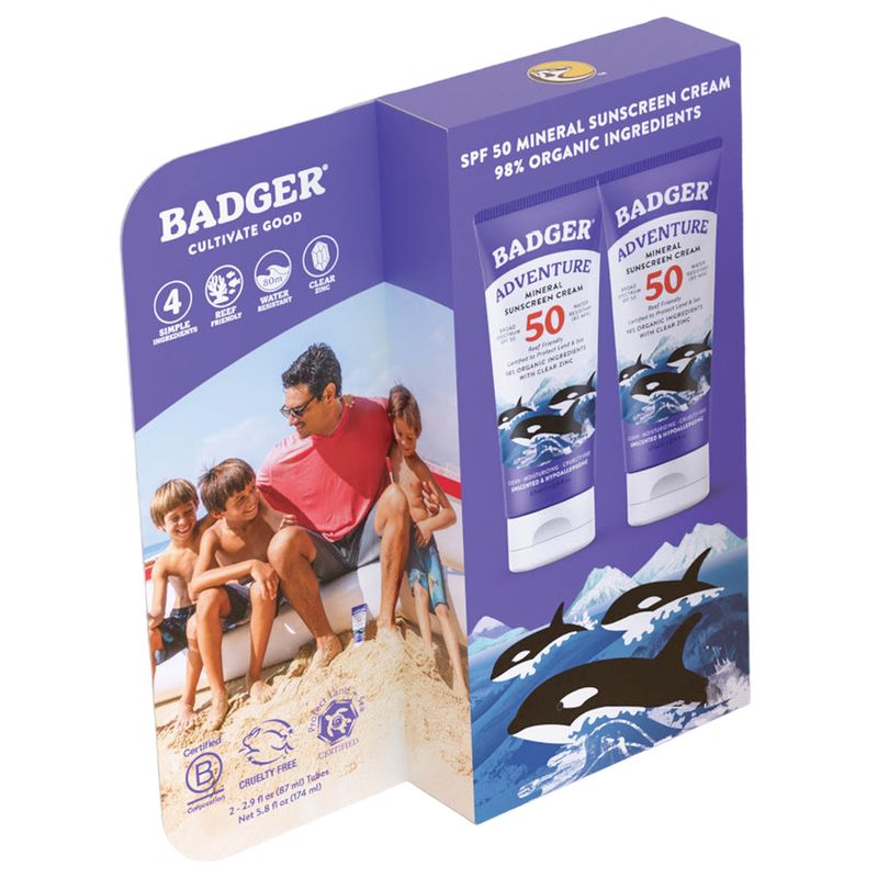 Badger Spf50 Adventure Mineral Sunscreen 2pk 2.9floz