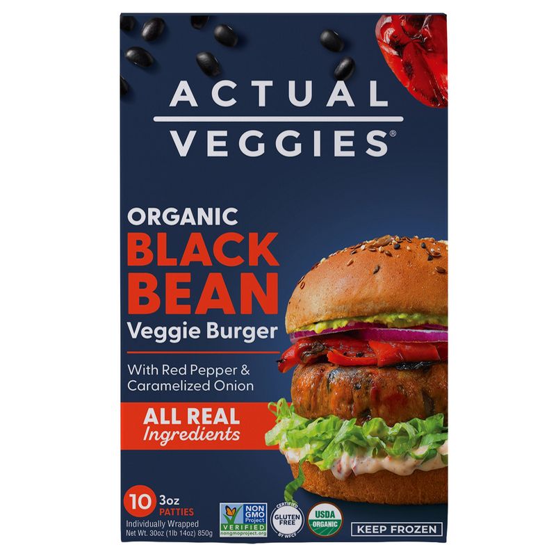 Actual Veggies Organic Black Bean Burger 10 ct 1.87lbs