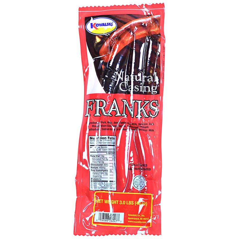 Kowalski Natural Casing Franks 3 Pound Bag