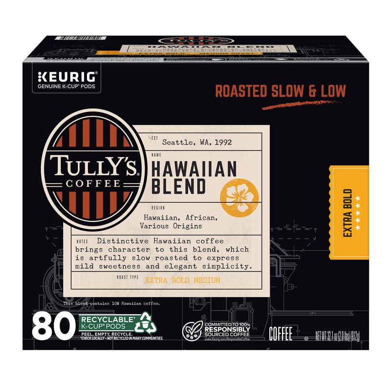 Tully'S Hawaiian Blend Medium Roast 80 Count K-Cup Pods