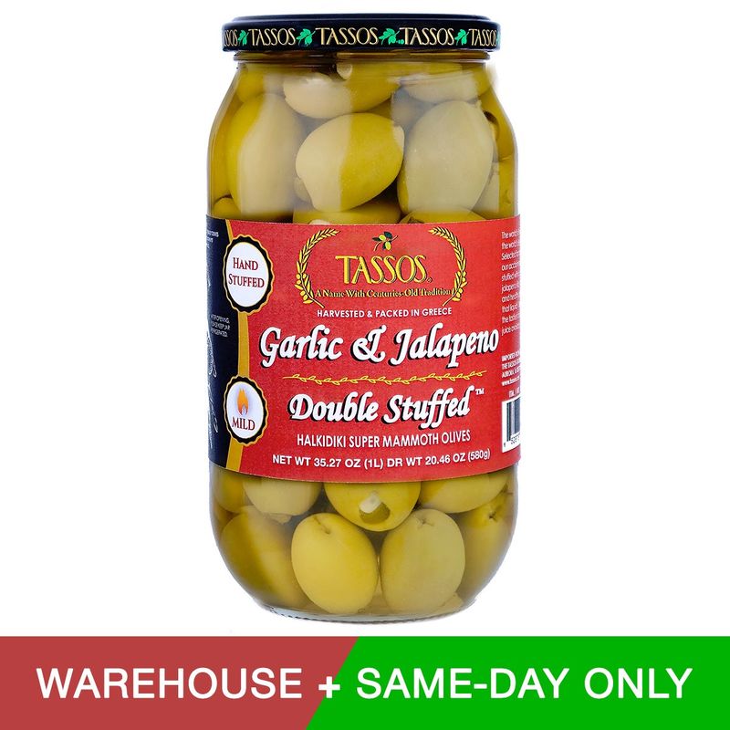 Tassos Garlic/Jalapeno Olives 20.46 Ounce Jar