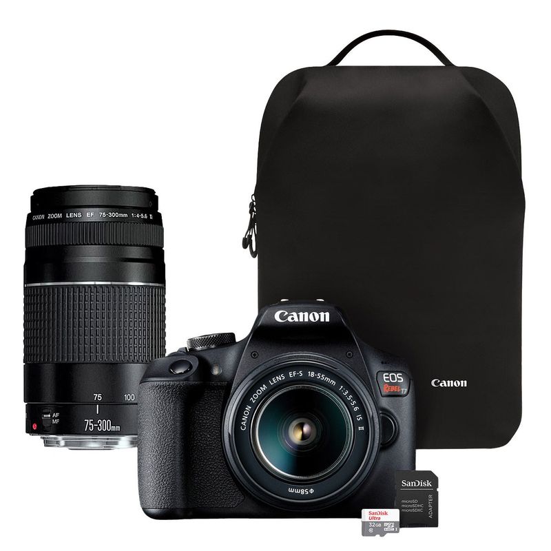 Canon T7 2 Lens Kit Dslr Bundle Ss W/Sd Card And Backpack
