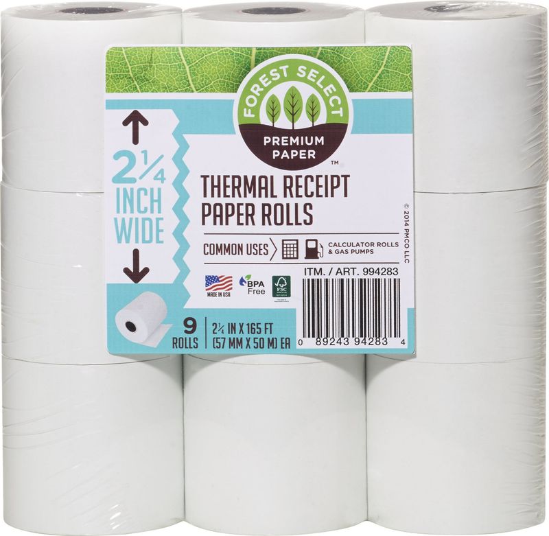 Forest Select Thermal Paper Rolls 2 1/4¨ X 165' 9 ct